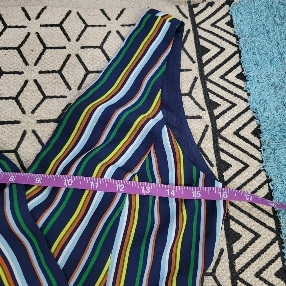 LULUS Allyson Navy Blue Multi Striped Tie-Back Culotte Jumpsuit, SZ Small Lulus